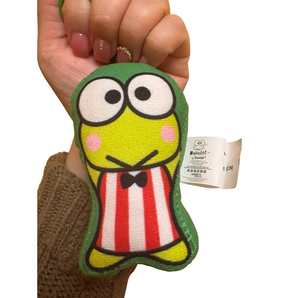 Sanrio Keroppi Keychain Plush Green Frog Cute Character‎ Red Stripe Outfit